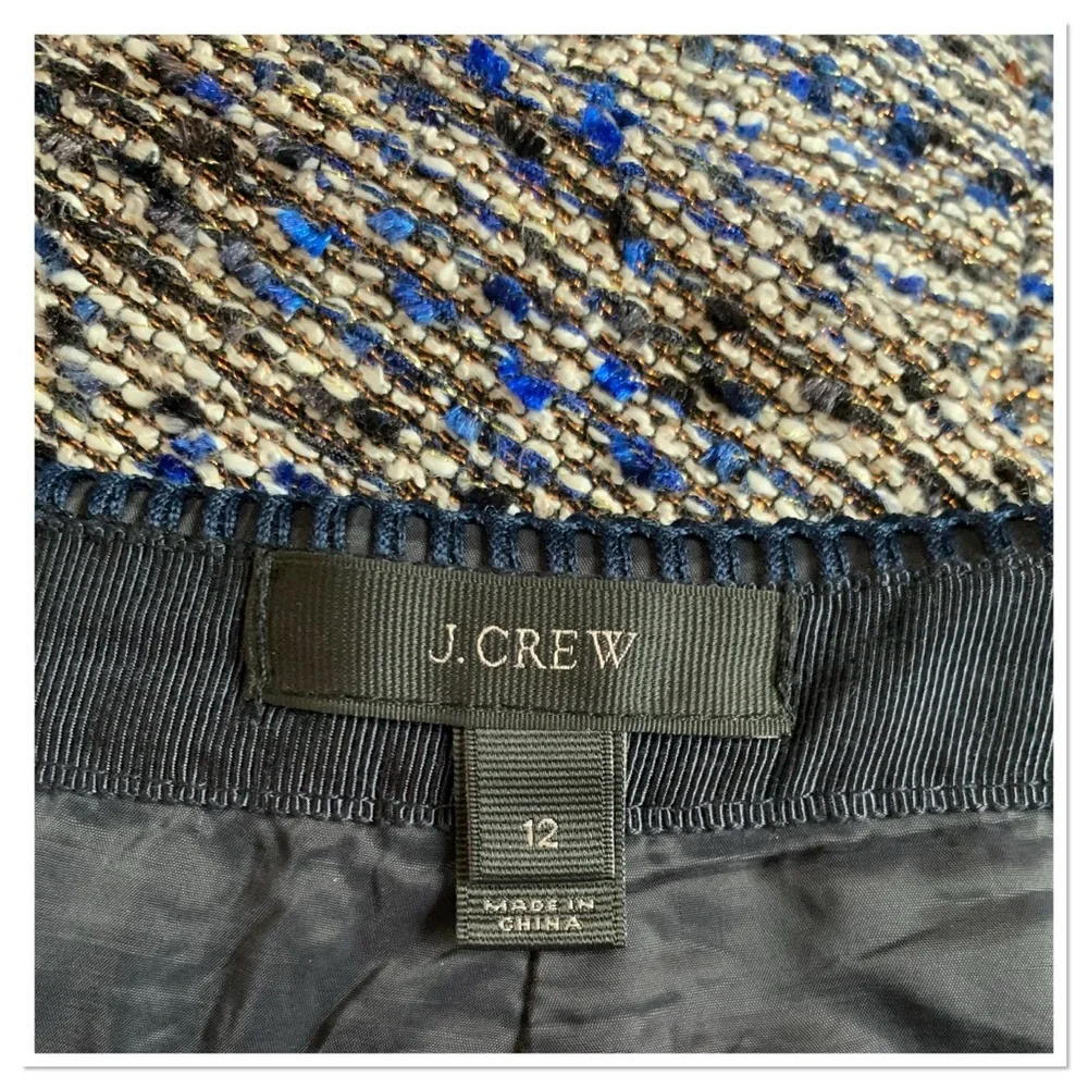 J.Crew Tweed Zip Front Skirt Blue Multicolor Size 12